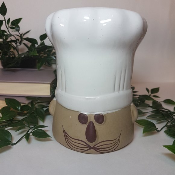 Ceramic Chef Head Kitchen Utensil Holder Baker Baking Cook Cooking Tool Storage - Picture 2 of 14